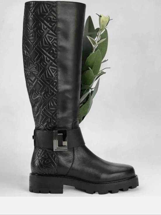 Karl Lagerfeld Black Leather Over-the-Knee Buckle Boots - Picture 2 of 5